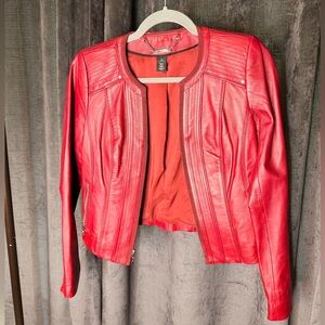 White House Black Market Red Leather Jacket